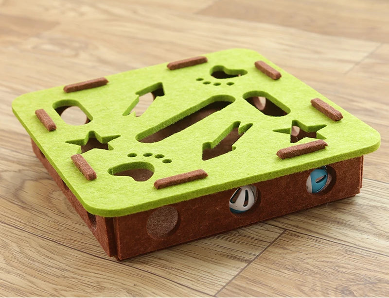 Interactive Cat Puzzle Toy Felt Toy Box with Maze Tunnel Bell Ball Indoor Entertainment Cat Toy