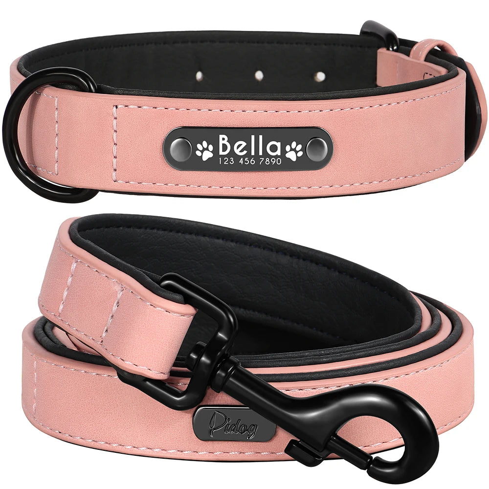 Custom Leather Dog Collar Leash Personalized