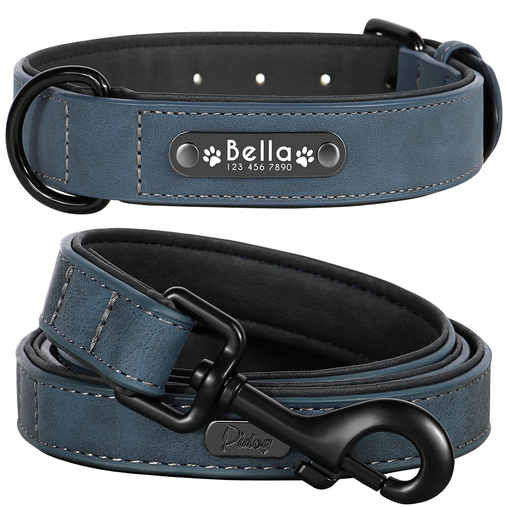 Custom Leather Dog Collar Leash Personalized