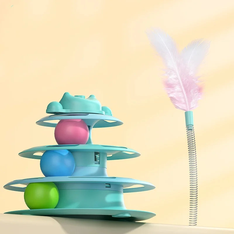 4-Layer Feather Cat Turntable With Fun Toy Ball