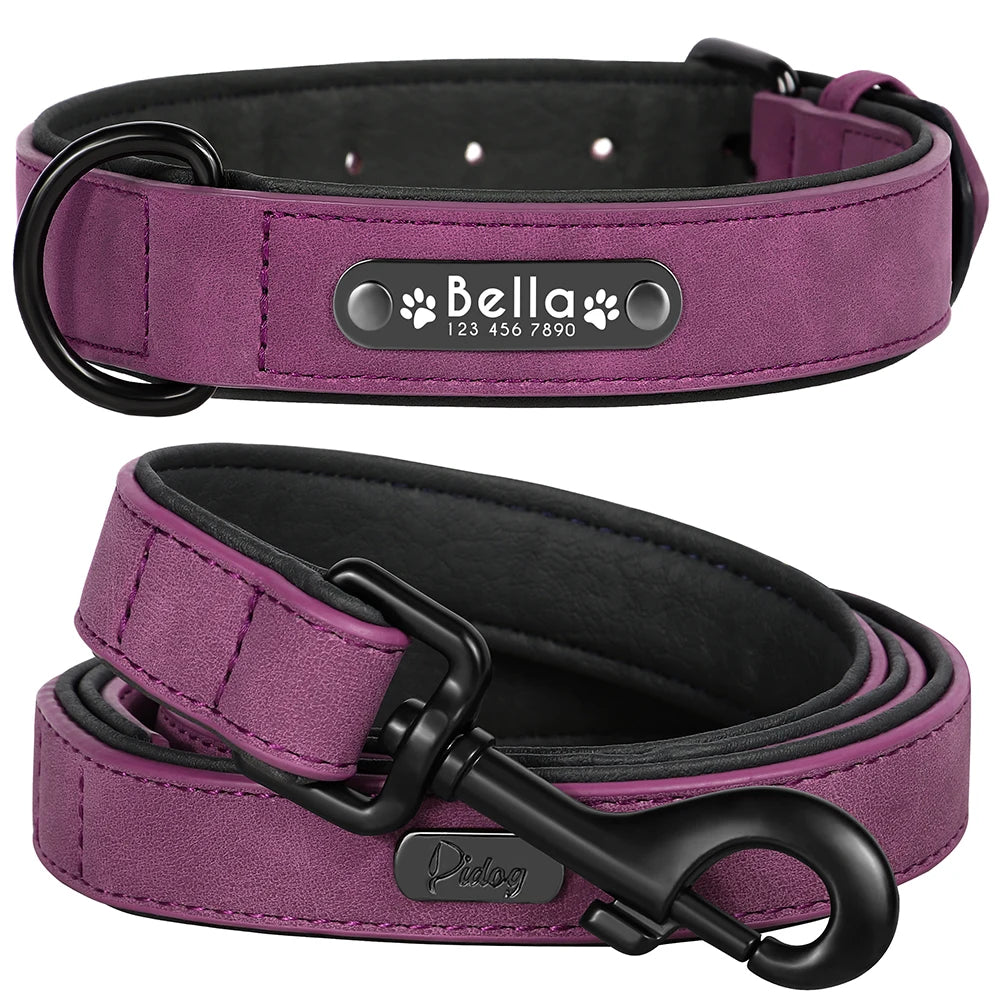Custom Leather Dog Collar Leash Personalized