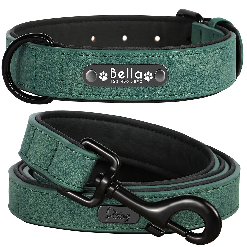 Custom Leather Dog Collar Leash Personalized