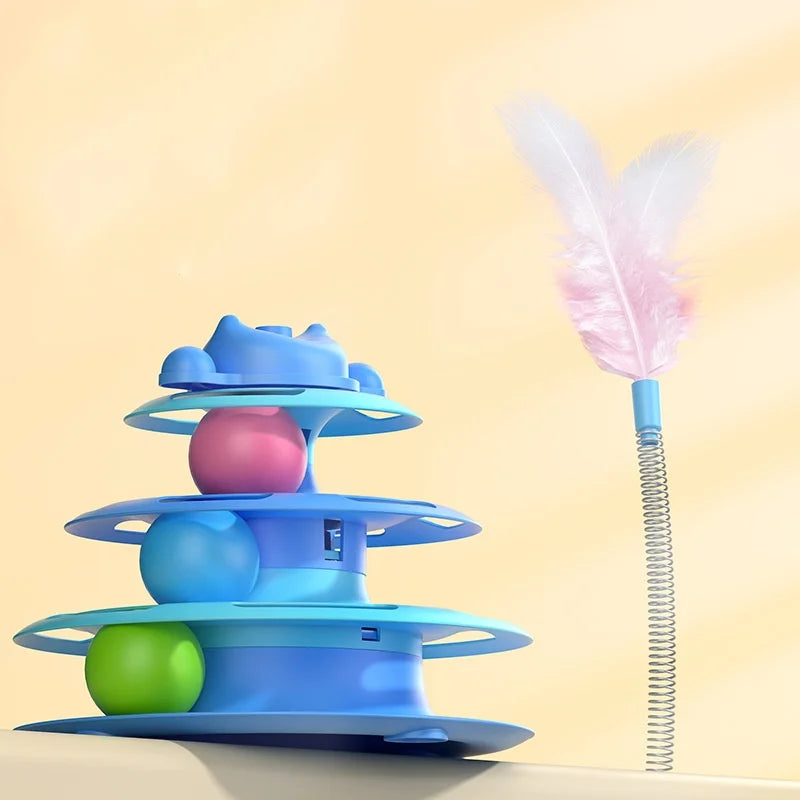4-Layer Feather Cat Turntable With Fun Toy Ball