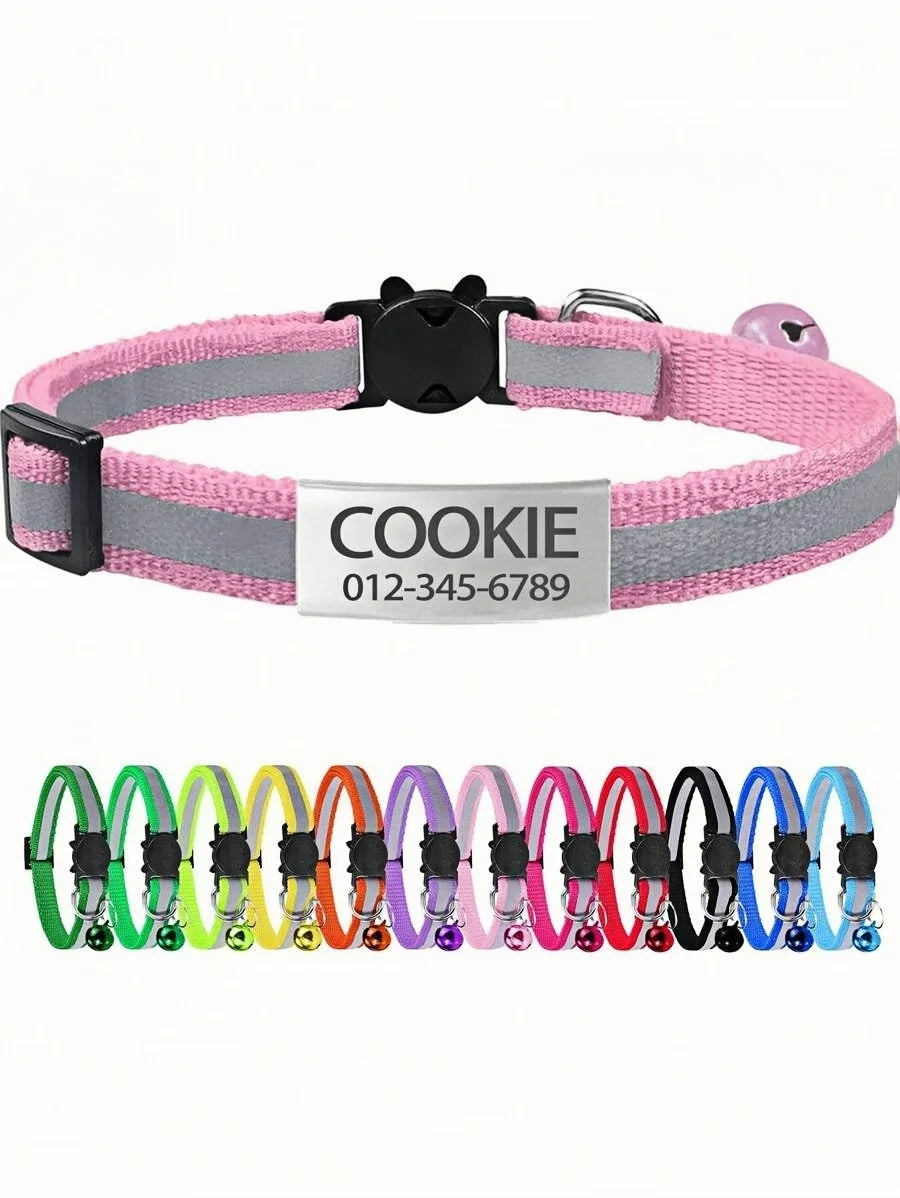 13 Colors Custom Engraved Reflective Cat Collar